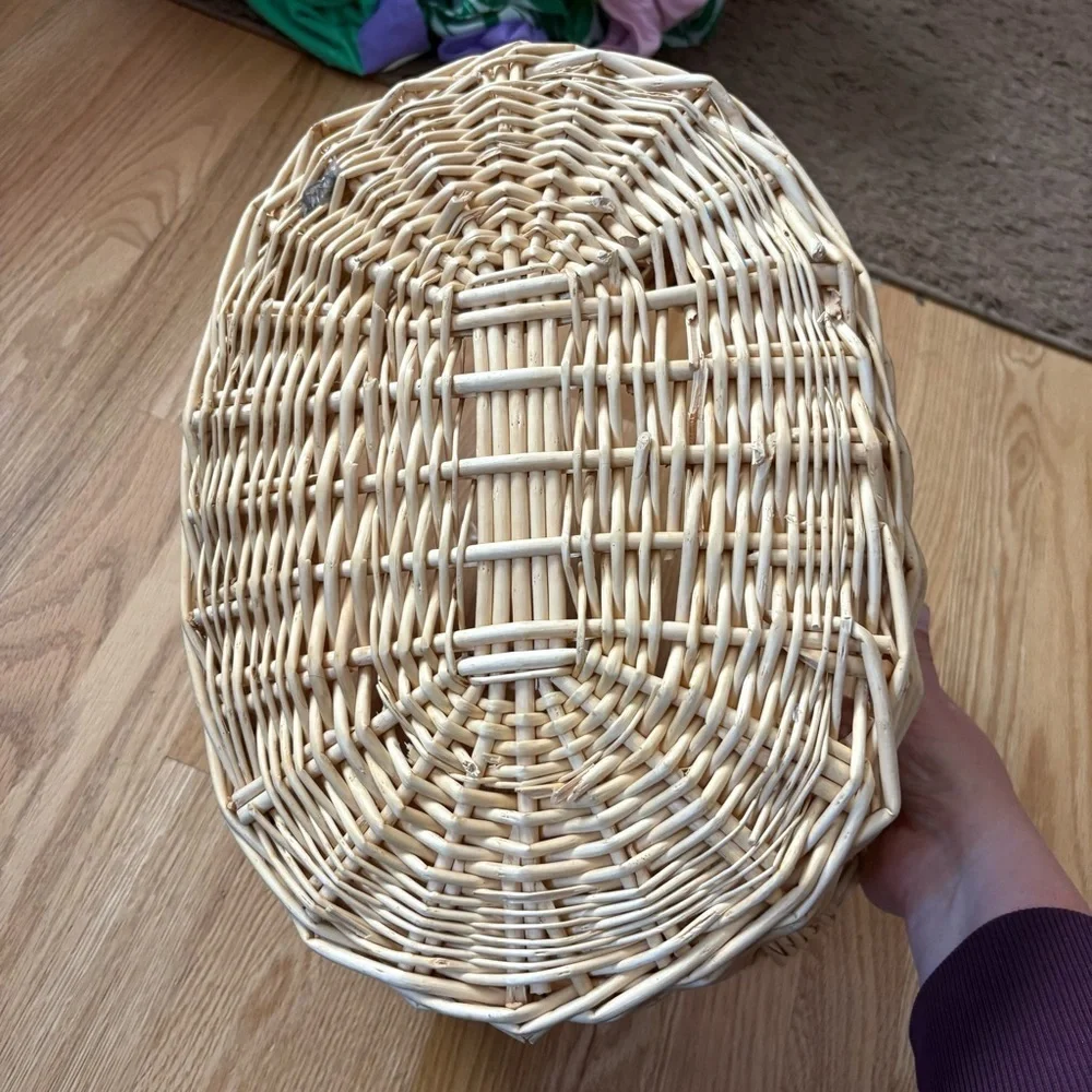 Natural Woven Basket with Wooden Handles Large Storage Tan